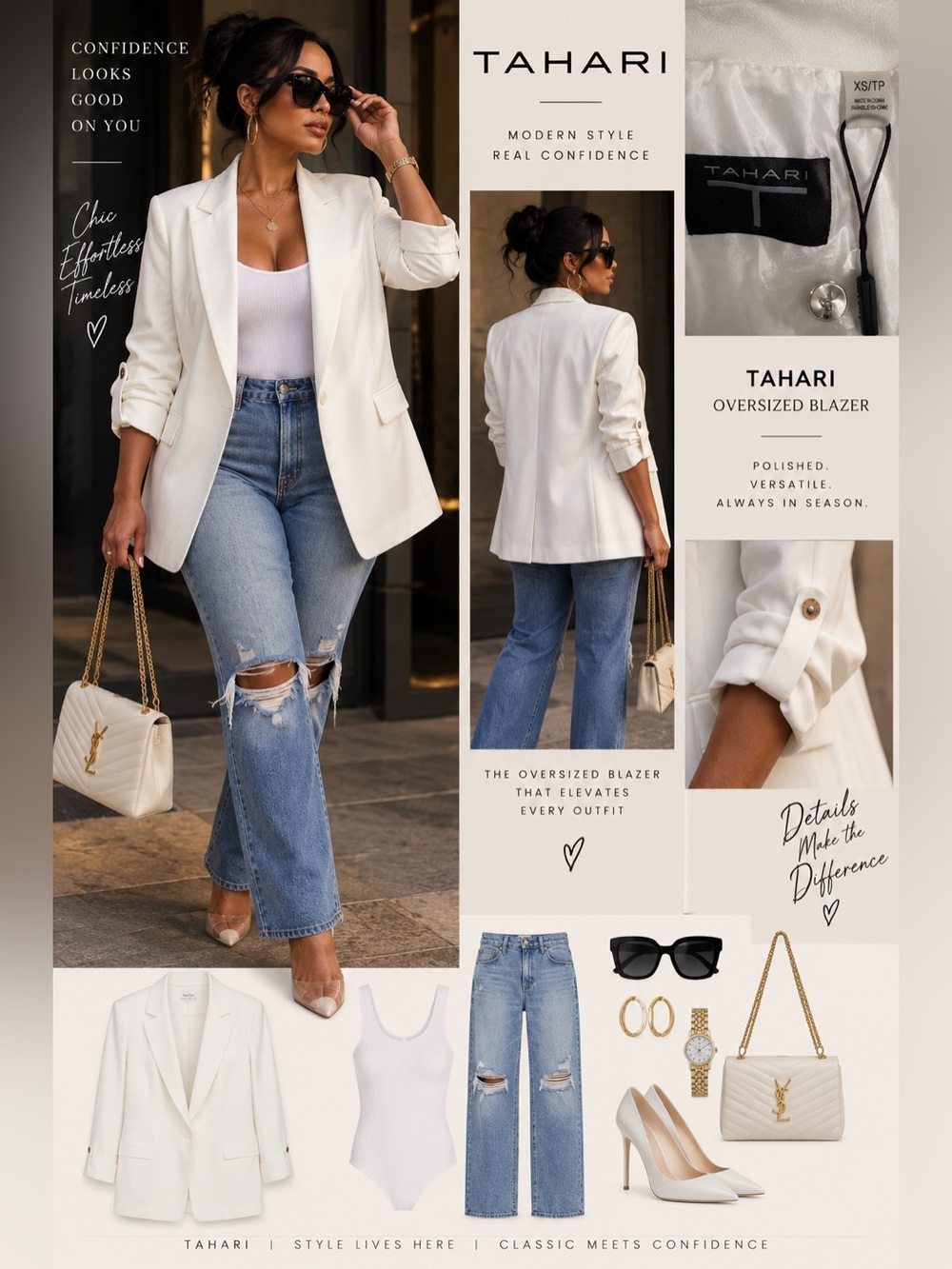 Tahari Women's Oversized White Blazer size XS